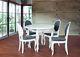Round Dining Table And 4 Chairs Set In White Wood Grey Fabric Upholstered Seat