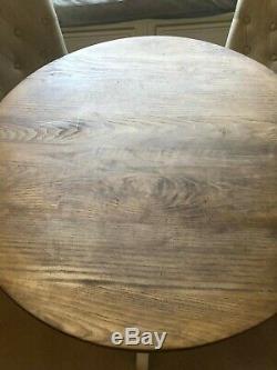 Round Oak Dining Table and 2 Upholstered Chairs
