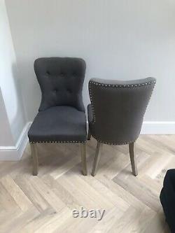 Rowico Button Back Studded Grey Dining Chairs