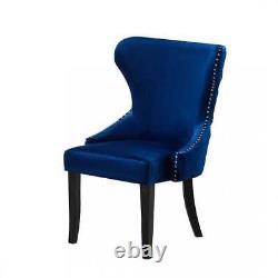 Royal Blue Single Set of 2/4/6 Velvet Upholstered Dining Chairs Wooden Legs