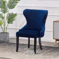 Royal Blue Single Set of 2/4/6 Velvet Upholstered Dining Chairs Wooden Legs