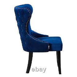 Royal Blue Single Set of 2/4/6 Velvet Upholstered Dining Chairs Wooden Legs