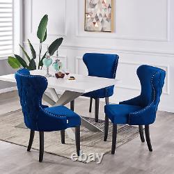 Royal Blue Single Set of 2/4/6 Velvet Upholstered Dining Chairs Wooden Legs