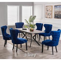 Royal Blue Single Set of 2/4/6 Velvet Upholstered Dining Chairs Wooden Legs