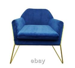 Royal Blue Velvet Designer Chair Armchair Gold Iron Frame, Premium Design Sled