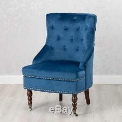 Royal Dark Blue Matte Velvet Antique Upholstered Occasional Bedroom Chair Gb427