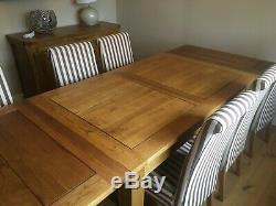Rustic Natural Solid Oak 4' 7 Extending Dining Table and 6 Upholstered Chairs