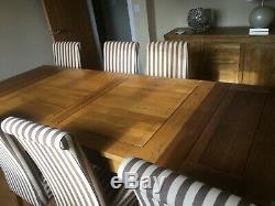 Rustic Natural Solid Oak 4' 7 Extending Dining Table and 6 Upholstered Chairs