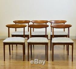 SET OF SIX TEAK MID-CENTURY DINING CHAIRS Vintage 1960s Re-upholstered seats