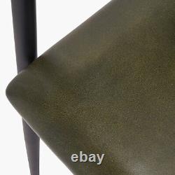 Sage Green Leather Curved Dining Chair Industrial Iron Legs