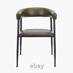 Sage Green Leather Curved Dining Chair Industrial Iron Legs