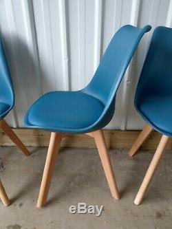 Saige Designer Upholstered Retro Style Dining Chairs X 4 Blue Rrp £219.98