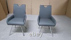 ScS Valetta Set of 2 Grey Leather & Chrome Upholstered Dining Chairs RRP £959