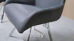 ScS Valetta Set of 2 Grey Leather & Chrome Upholstered Dining Chairs RRP £959