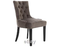 Scoop Button Back Dining Chair Grey Velvet with Black Legs Upholstered Furniture