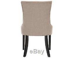 Scoop Button Back Dining Chair in Cream Linen with Black Legs Upholstered Chair