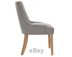 Scoop Button Back Dining Chair in Grey Linen with Oak Legs Upholstered Furniture