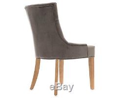 Scoop Button Back Dining Chair in Grey Velvet with Oak Legs Upholstered