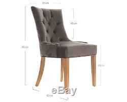 Scoop Button Back Dining Chair in Grey Velvet with Oak Legs Upholstered