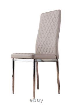 Seconds 4x Milan Cappuccino Beige Chrome Hatched Faux Leather Dining Chairs