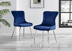 Seconds Nora Blue Velvet Luxury Dining Chairs with Silver Legs Modern