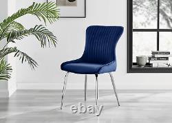 Seconds Nora Blue Velvet Luxury Dining Chairs with Silver Legs Modern