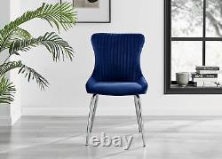 Seconds Nora Blue Velvet Luxury Dining Chairs with Silver Legs Modern