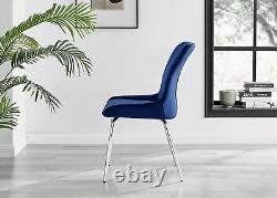 Seconds Nora Blue Velvet Luxury Dining Chairs with Silver Legs Modern