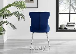 Seconds Nora Blue Velvet Luxury Dining Chairs with Silver Legs Modern