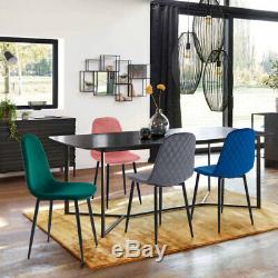 Set 2 4 6 Retro Dining Chairs Velvet Fabric Upholstered Metal Legs Living Room