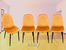 Set 2/4/6 Velvet Dining Chairs Padded Seat Metal Legs Kitchen Retro Home Office