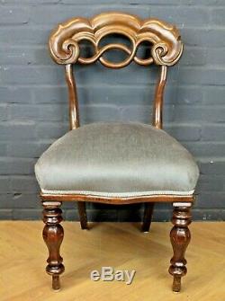Set 4 Antique Early Victorian Mahogany & Upholstered Country House Dining Chairs