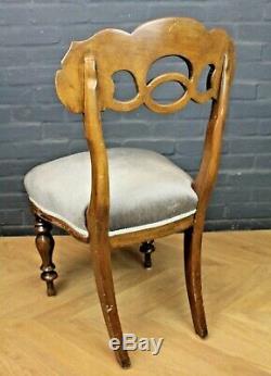 Set 4 Antique Early Victorian Mahogany & Upholstered Country House Dining Chairs