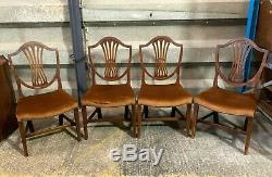 Set 4x Georgian Hepplewhite style shield back dining chairs upholstered antique