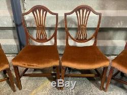Set 4x Georgian Hepplewhite style shield back dining chairs upholstered antique