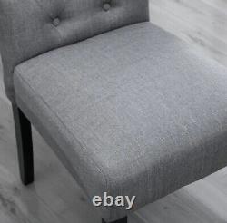 Set Of 2 Dining Chairs High Back Grey Upholstered Padded Wood Black Legs UK U