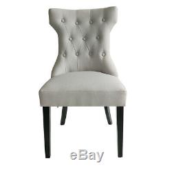 Set Of 2 Grey Fabric Dining Chairs Scoop Back Upholstered For Home & Restaurants
