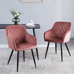 Set Of 2 Pink Velvet Dining Chairs Luxury Backrest Metal legs Home Office Chair