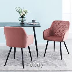 Set Of 2 Pink Velvet Dining Chairs Luxury Backrest Metal legs Home Office Chair