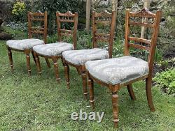 Set Of 4 Antique Victorian Mahogany Carved Mahogany Upholstered Dining Chairs