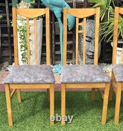 Set Of 4 Beech Highback Solid Wood Charcoal Grey Veluto Chenille Dining Chairs