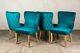 Set Of 4 Blue Teal Velvet Dining Chairs, Upholstered Side Chairs, Button Back