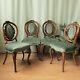 Set Of 4 French Style Upholstered Vintage Walnut Ornate Dining Chairs