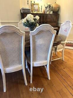 Set Of 4 Gorgeous White Stained Rattan Backed Upholstered Dining Chairs