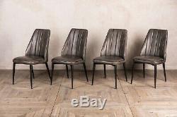 Set Of 4 Grey Faux Leather Upholstered Dining Chair Rib Stitched Modern Style