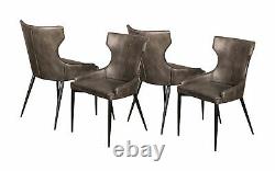 Set Of 4 Grey Faux Leather Upholstered Dining Chair Vintage Leather Look