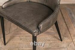 Set Of 4 Grey Faux Leather Upholstered Dining Chair Vintage Leather Look