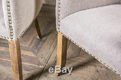 Set Of 4 Grey Linen Dining Chairs With Armrests, Upholstered Carver Chairs