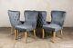 Set Of 4 Grey Velvet Dining Chairs, Upholstered Side Chairs, Button Back Chairs