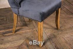 Set Of 4 Grey Velvet Dining Chairs, Upholstered Side Chairs, Button Back Chairs